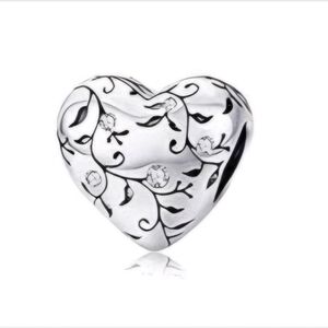 🎆Sterling Silver 925 Heart with Rhinestone Vines Bracelet Charm